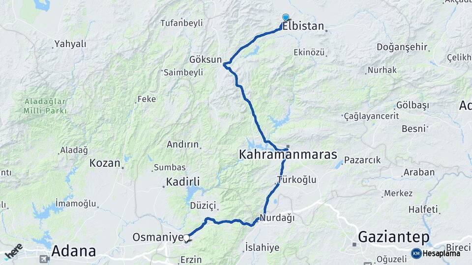 Kahramanmaraş Afşin Osmaniye Arası Kaç Km - Yol Haritası