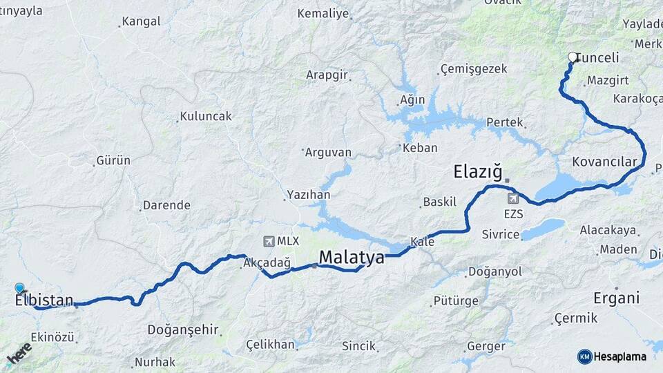 Kahramanmaraş Afşin Tunceli Arası Kaç Km - Yol Haritası