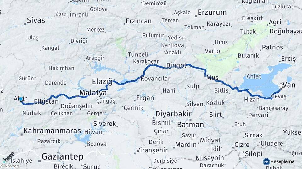 Kahramanmaraş Afşin Van Arası Kaç Km - Yol Haritası