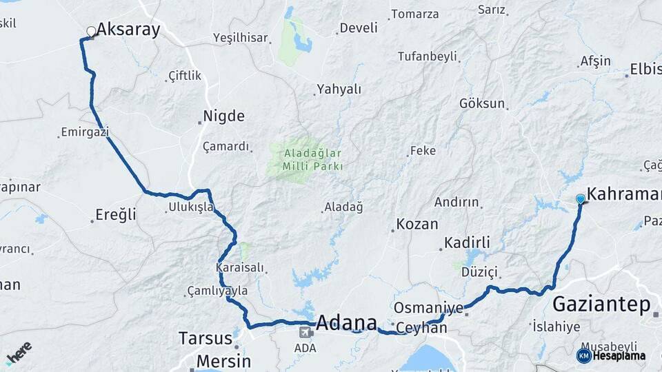 Kahramanmaraş Aksaray Arası Kaç Km - Yol Haritası