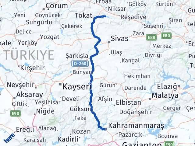Kahramanmaraş Almus Tokat Arası Kaç Km - Yol Haritası
