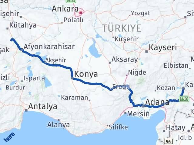 Kahramanmaraş Altıntaş Kütahya Arası Kaç Km - Yol Haritası