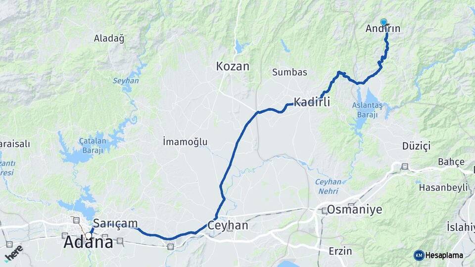 Kahramanmaraş Andırın Adana Arası Kaç Km - Yol Haritası