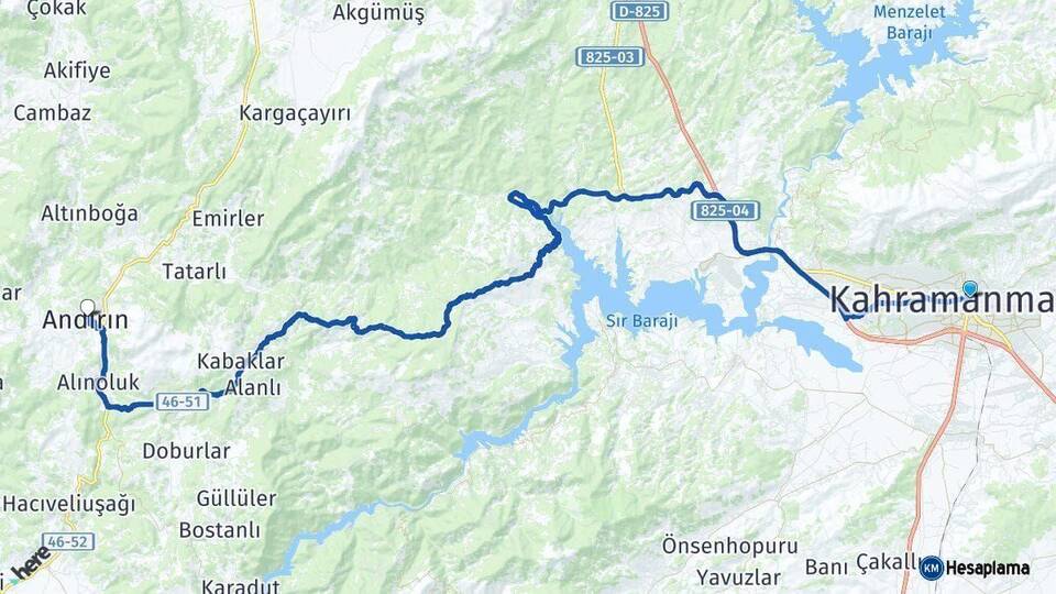 Kahramanmaraş Andırın Arası Kaç Km - Yol Haritası