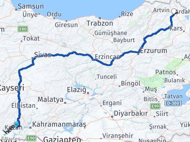 Kahramanmaraş Andırın Ardahan Arası Kaç Km - Yol Haritası