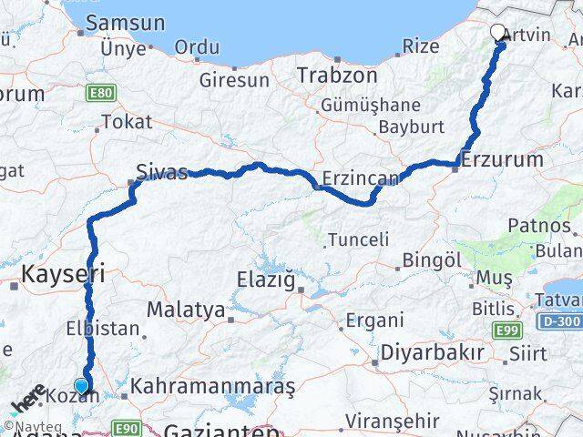 Kahramanmaraş Andırın Artvin Arası Kaç Km - Yol Haritası