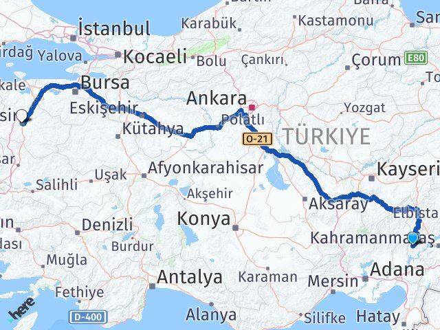 Kahramanmaraş Andırın Balıkesir Arası Kaç Km - Yol Haritası