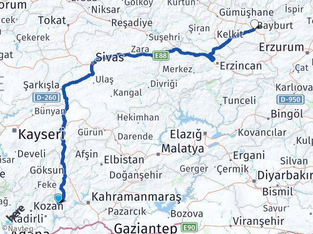 Kahramanmaraş Andırın Bayburt Arası Kaç Km - Yol Haritası