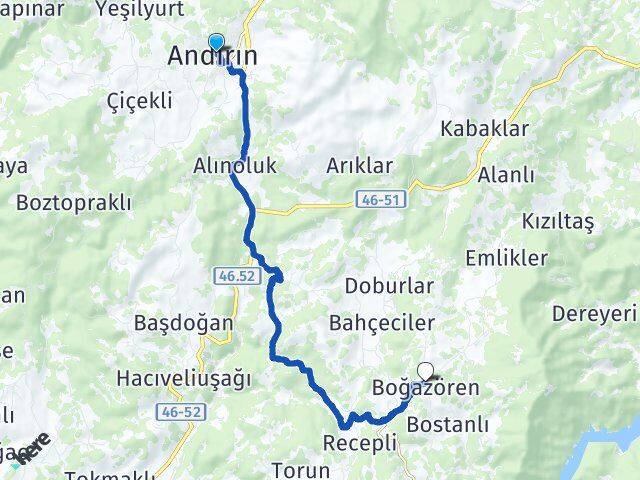 Kahramanmaraş Andırın Boğazören Andırın Arası Kaç Km - Yol Haritası