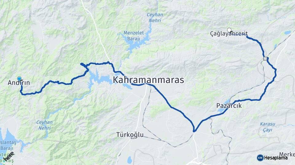 Kahramanmaraş Andırın Çağlayancerit Arası Kaç Km - Yol Haritası