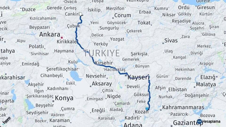 Kahramanmaraş Andırın Çankırı Arası Kaç Km - Yol Haritası