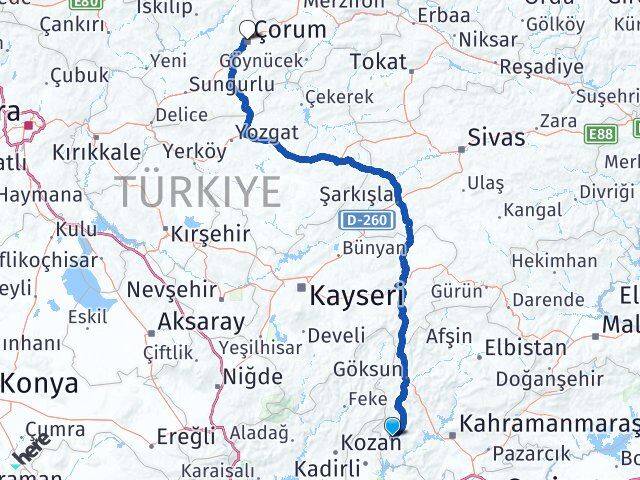 Kahramanmaraş Andırın Çorum Arası Kaç Km - Yol Haritası