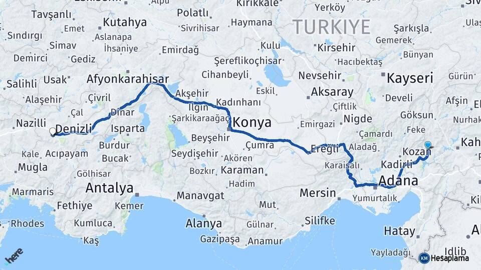 Kahramanmaraş Andırın Denizli Arası Kaç Km - Yol Haritası