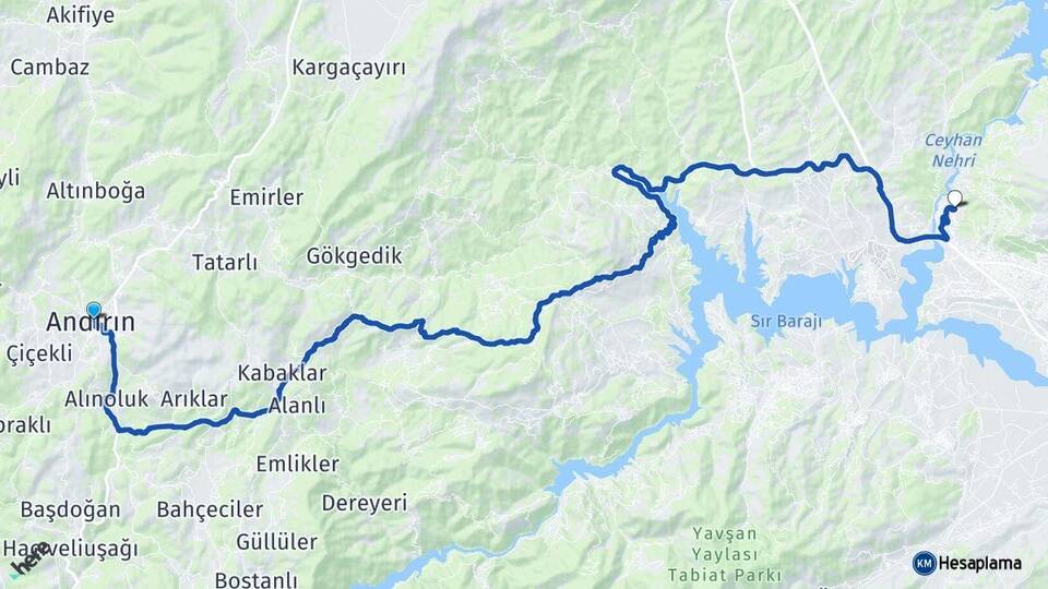 Kahramanmaraş Andırın Dulkadiroğlu Arası Kaç Km - Yol Haritası