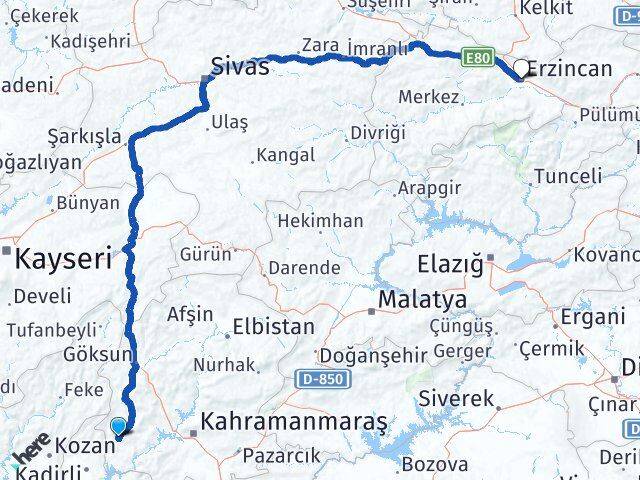 Kahramanmaraş Andırın Erzincan Arası Kaç Km - Yol Haritası