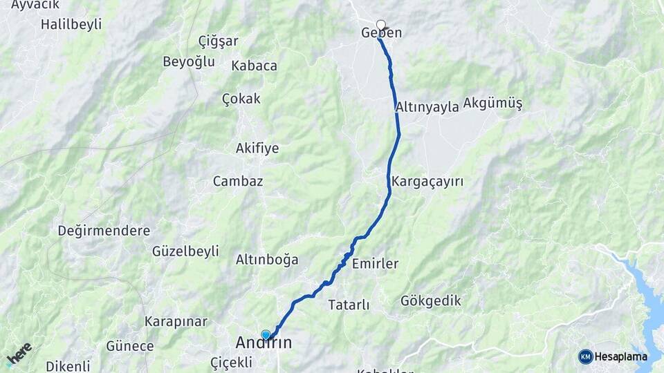 Kahramanmaraş Andırın Geben Andırın Arası Kaç Km - Yol Haritası