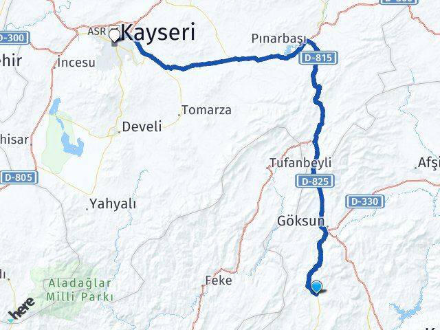 Kahramanmaraş Andırın Geben Kayseri Arası Kaç Km - Yol Haritası