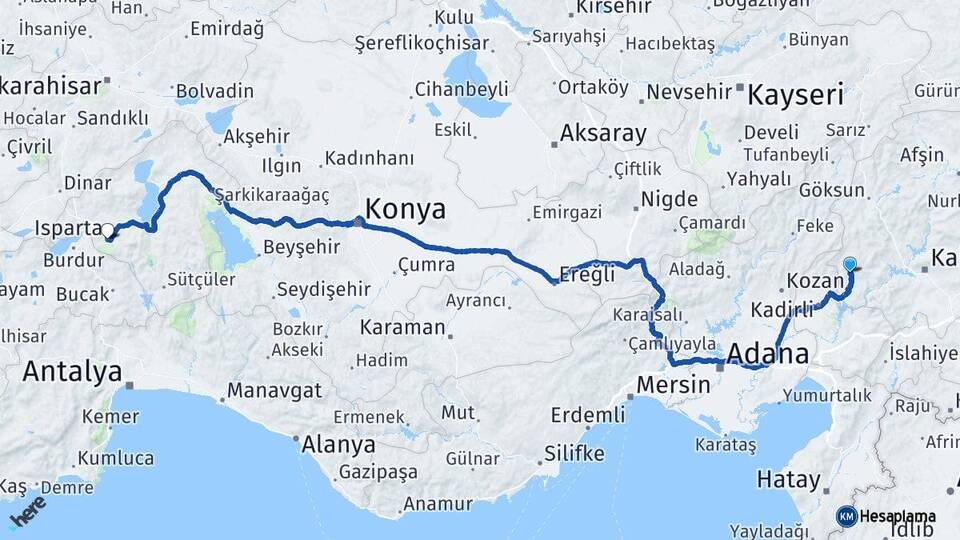 Kahramanmaraş Andırın Isparta Arası Kaç Km - Yol Haritası