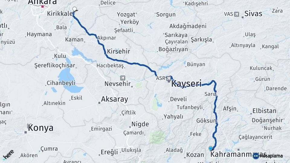 Kahramanmaraş Andırın Kırıkkale Arası Kaç Km - Yol Haritası