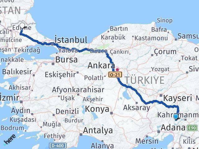 Kahramanmaraş Andırın Kırklareli Arası Kaç Km - Yol Haritası