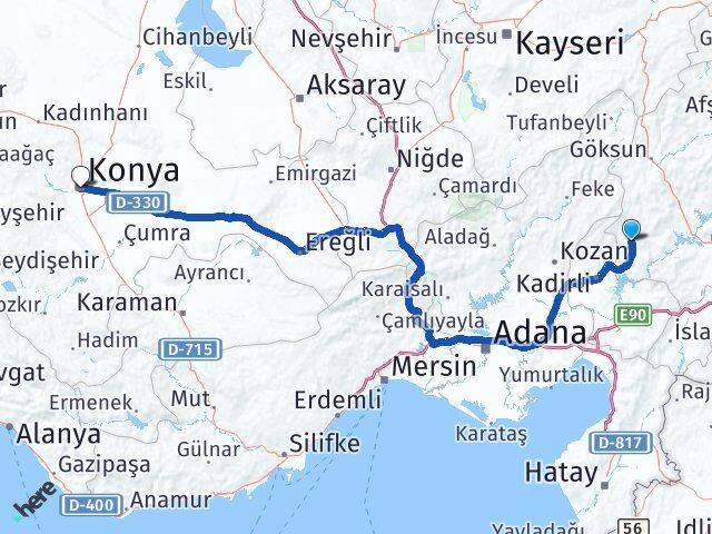 Kahramanmaraş Andırın Konya Arası Kaç Km - Yol Haritası