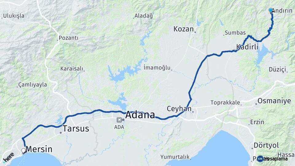 Kahramanmaraş Andırın Mersin Arası Kaç Km - Yol Haritası