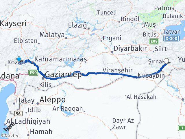 Kahramanmaraş Andırın Şırnak Arası Kaç Km - Yol Haritası