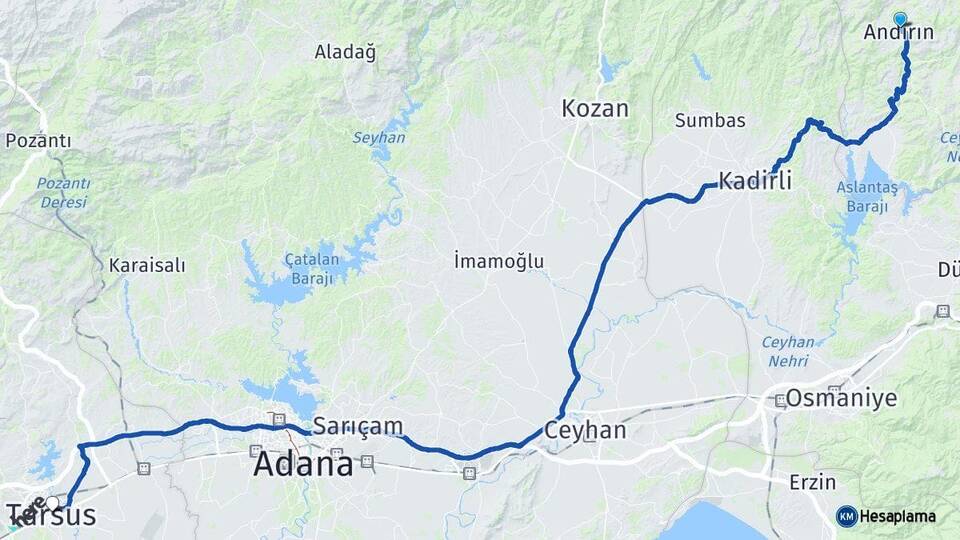 Kahramanmaraş Andırın Tarsus Mersin Arası Kaç Km - Yol Haritası