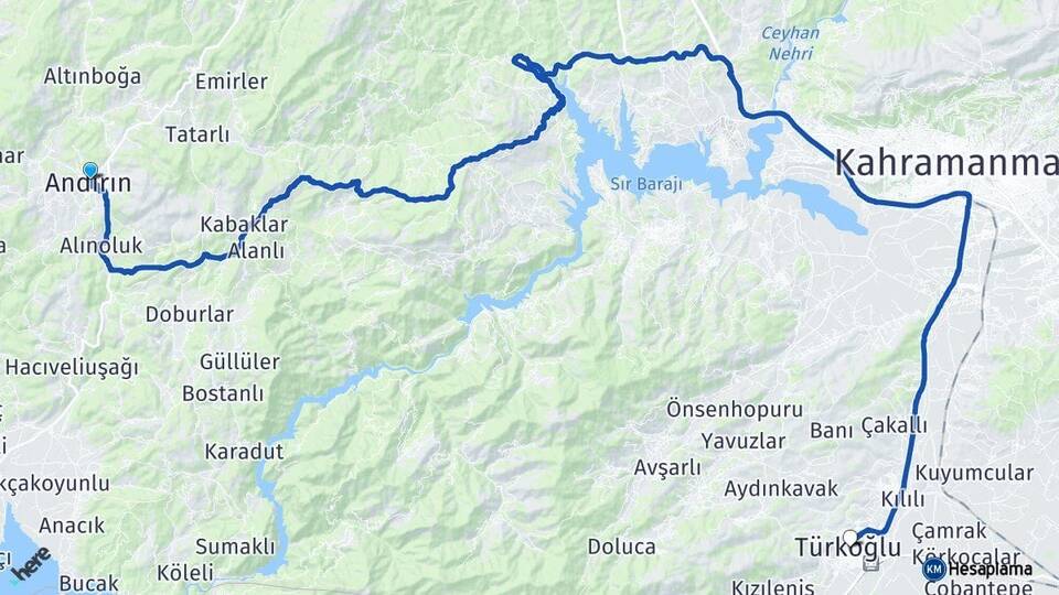 Kahramanmaraş Andırın Türkoğlu Arası Kaç Km - Yol Haritası
