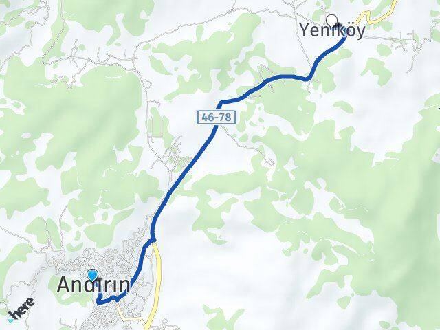 Kahramanmaraş Andırın Yeniköy Andırın Arası Kaç Km - Yol Haritası