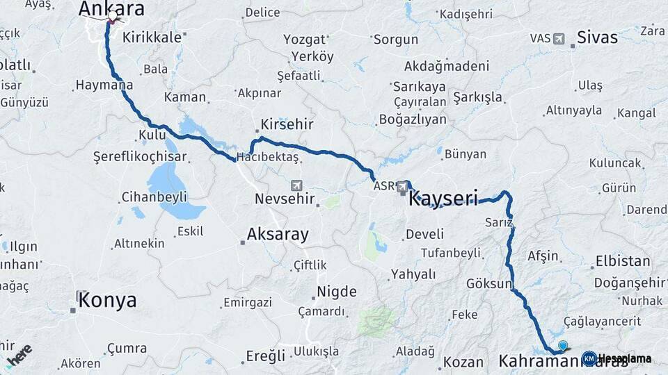 Kahramanmaraş Ankara Arası Kaç Km - Yol Haritası