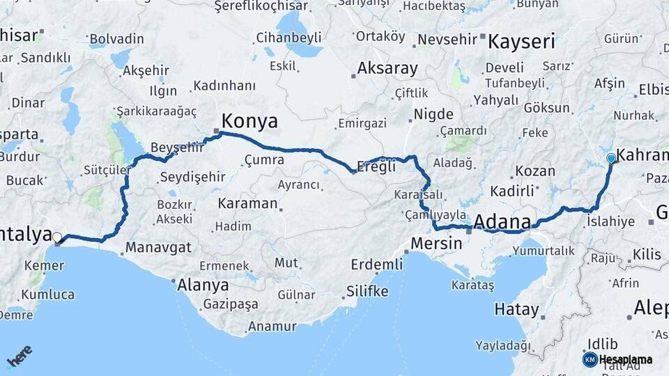 Kahramanmaraş Antalya Arası Kaç Km - Yol Haritası