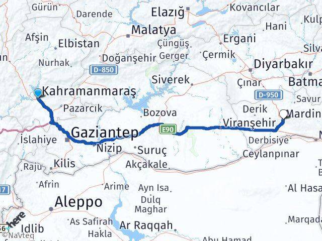 Kahramanmaraş Artuklu Mardin Arası Kaç Km - Yol Haritası
