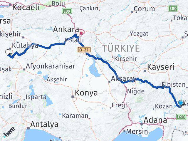 Kahramanmaraş Aslanapa Kütahya Arası Kaç Km - Yol Haritası