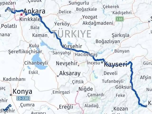 Kahramanmaraş Ayaş Ankara Arası Kaç Km - Yol Haritası