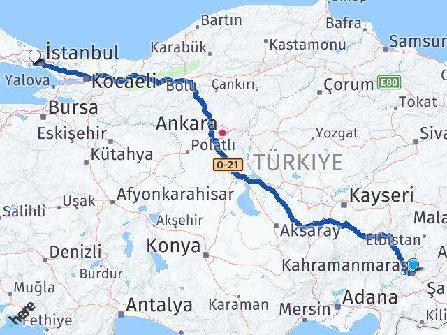 Kahramanmaraş Bağcılar İstanbul Arası Kaç Km - Yol Haritası