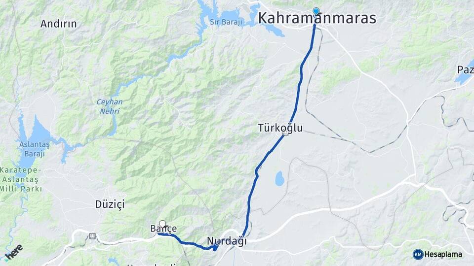 Kahramanmaraş Bahçe Osmaniye Arası Kaç Km - Yol Haritası
