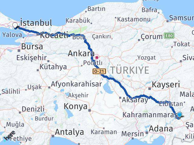Kahramanmaraş Bahçelievler İstanbul Arası Kaç Km - Yol Haritası
