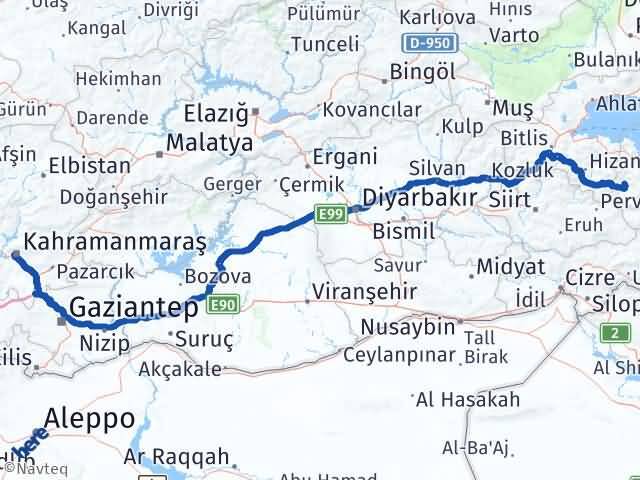 Kahramanmaraş Bahçesaray Van Arası Kaç Km - Yol Haritası