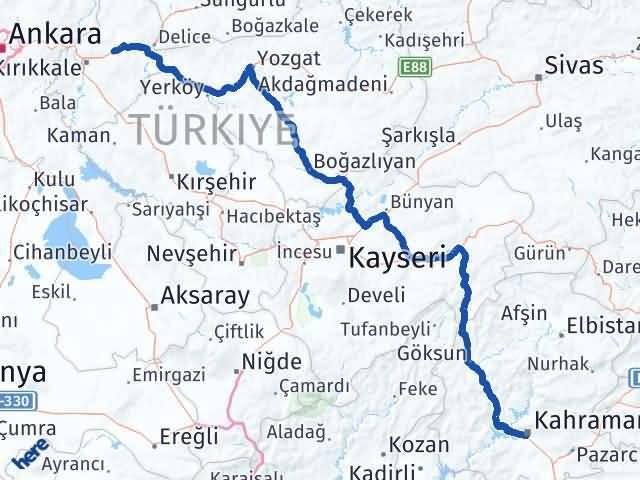 Kahramanmaraş Balışeyh Kırıkkale Arası Kaç Km - Yol Haritası