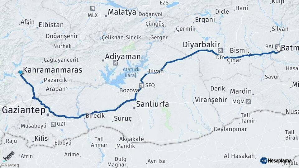 Kahramanmaraş Batman Arası Kaç Km - Yol Haritası