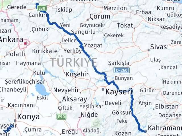 Kahramanmaraş Bayramören Çankırı Arası Kaç Km - Yol Haritası
