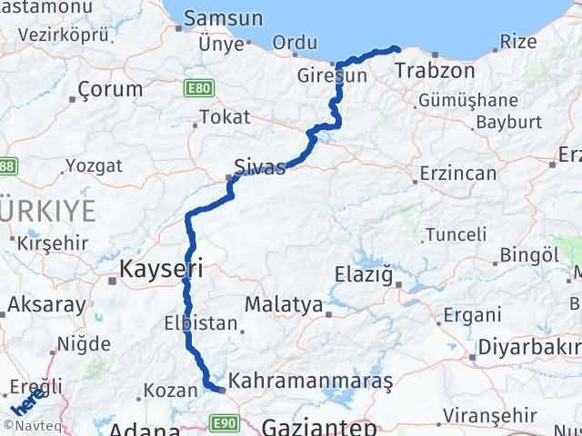 Kahramanmaraş Beşikdüzü Trabzon Arası Kaç Km - Yol Haritası