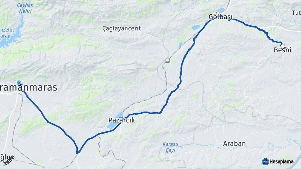 Kahramanmaraş Besni Adıyaman Arası Kaç Km - Yol Haritası