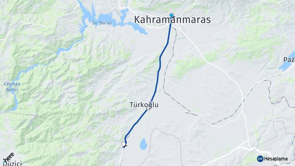 Kahramanmaraş Beyoğlu Türkoğlu Arası Kaç Km - Yol Haritası