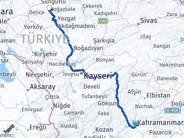 Kahramanmaraş Boğazkale Çorum Arası Kaç Km - Yol Haritası