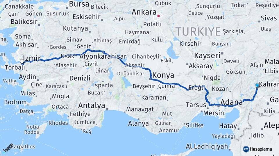 Kahramanmaraş Buca İzmir Arası Kaç Km - Yol Haritası
