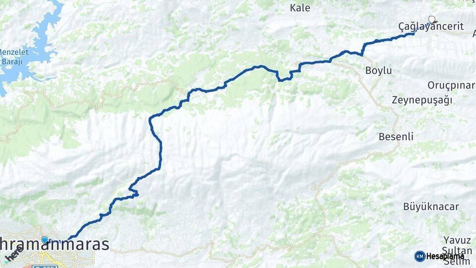 Kahramanmaraş Çağlayancerit Arası Kaç Km - Yol Haritası