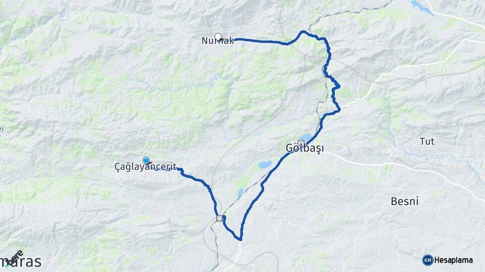 Kahramanmaraş Çağlayancerit Nurhak Arası Kaç Km - Yol Haritası
