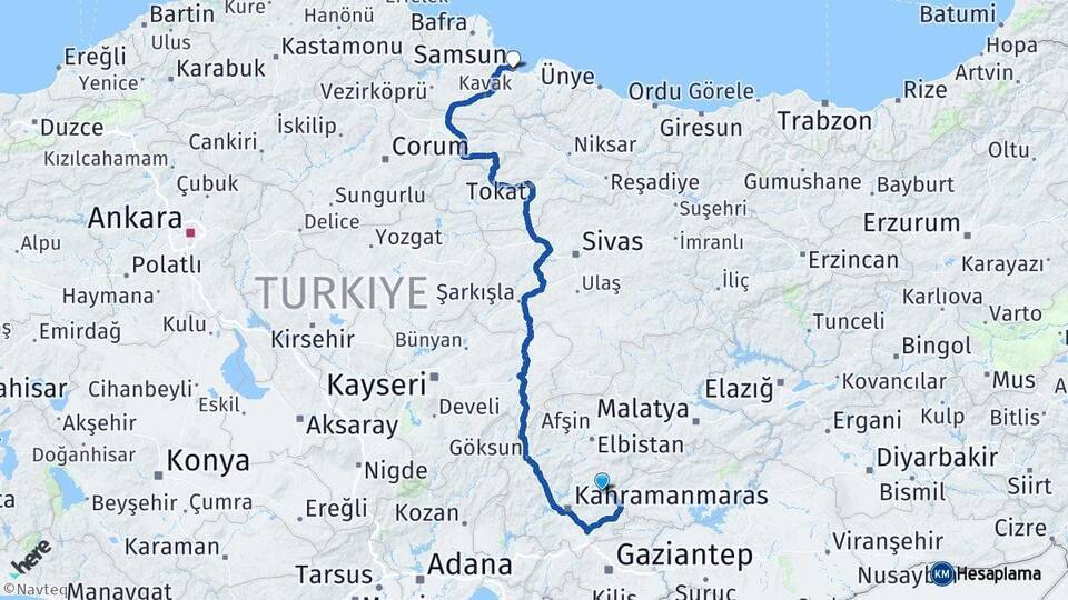 Çağlayancerit Samsun Arası Kaç Km - Yol Tarifi